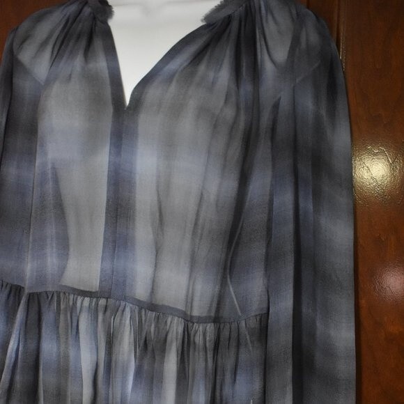 Rebecca Taylor Plaid Silk Blouse Size 4 Long Sleeve Sheer V-neck New - Picture 10 of 15